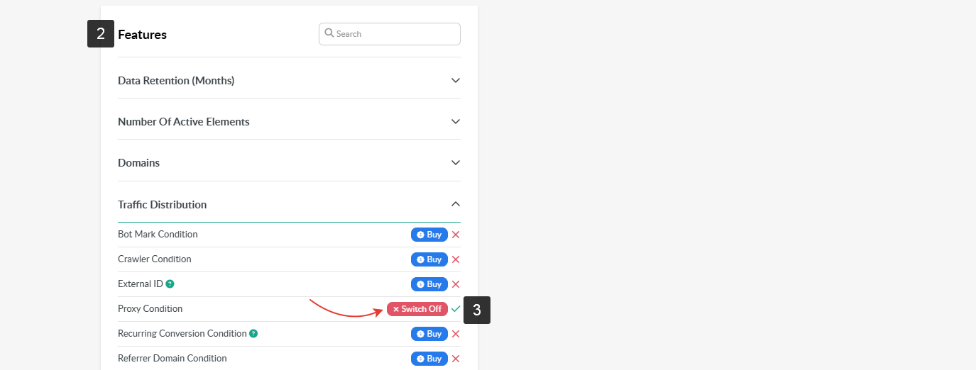 The Features section shows the Switch Off option for disabling an active add-on.