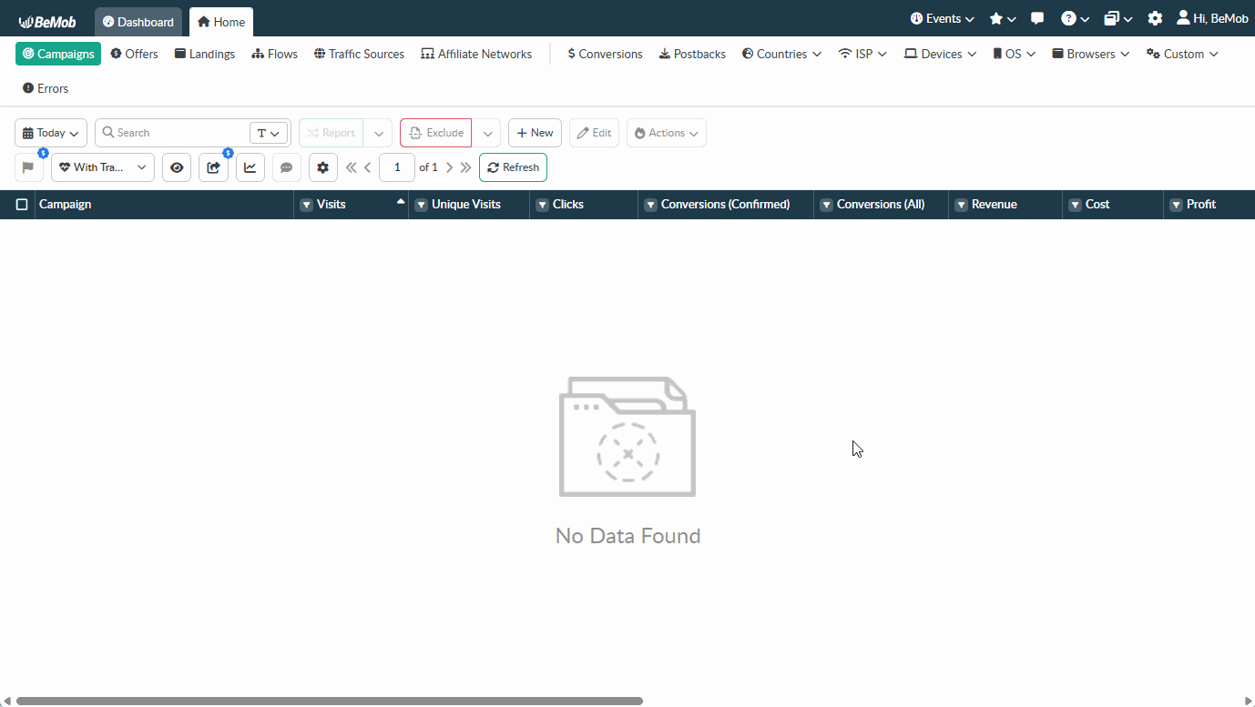 A Campaigns section showing how to create a campaign using Built-In Flow destination without a landing page.