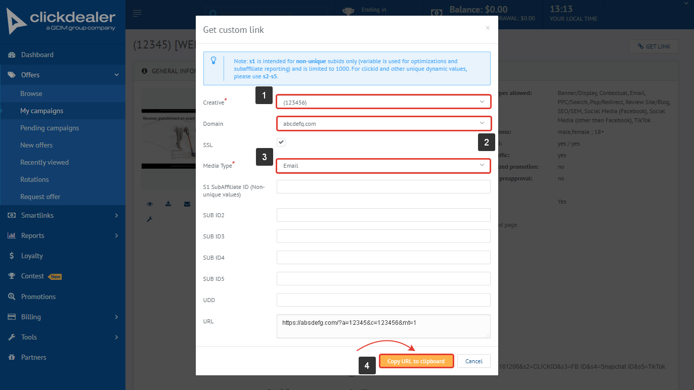 ClickDealer Settings | BeMob Help Center
