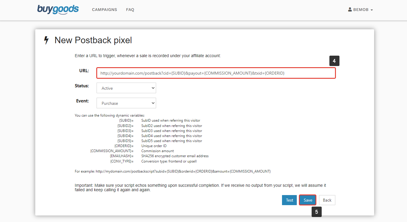 BuyGoods Settings BeMob Help Center