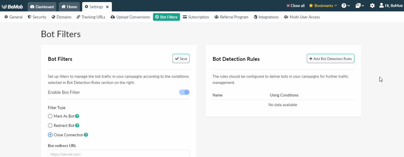 Bot Detection Rules | BeMob Help Center
