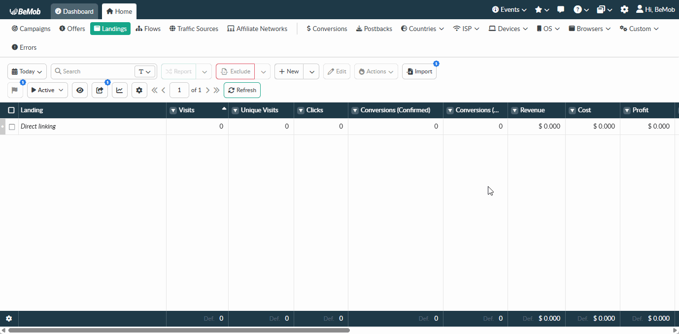 A Landings section showing how to create a landing page and add its details to the Create Landing window.